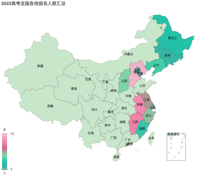 2022年部分地区高考人数的统计地图