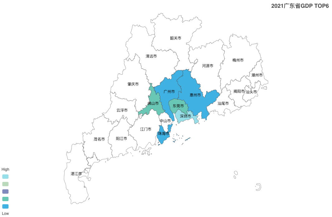 Carte statistique des six principales villes de la province de Guangdong en 2021